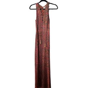 Line & Dot Paisley Sleeveless Rayon Maxi Dress Boho Festival Size Small